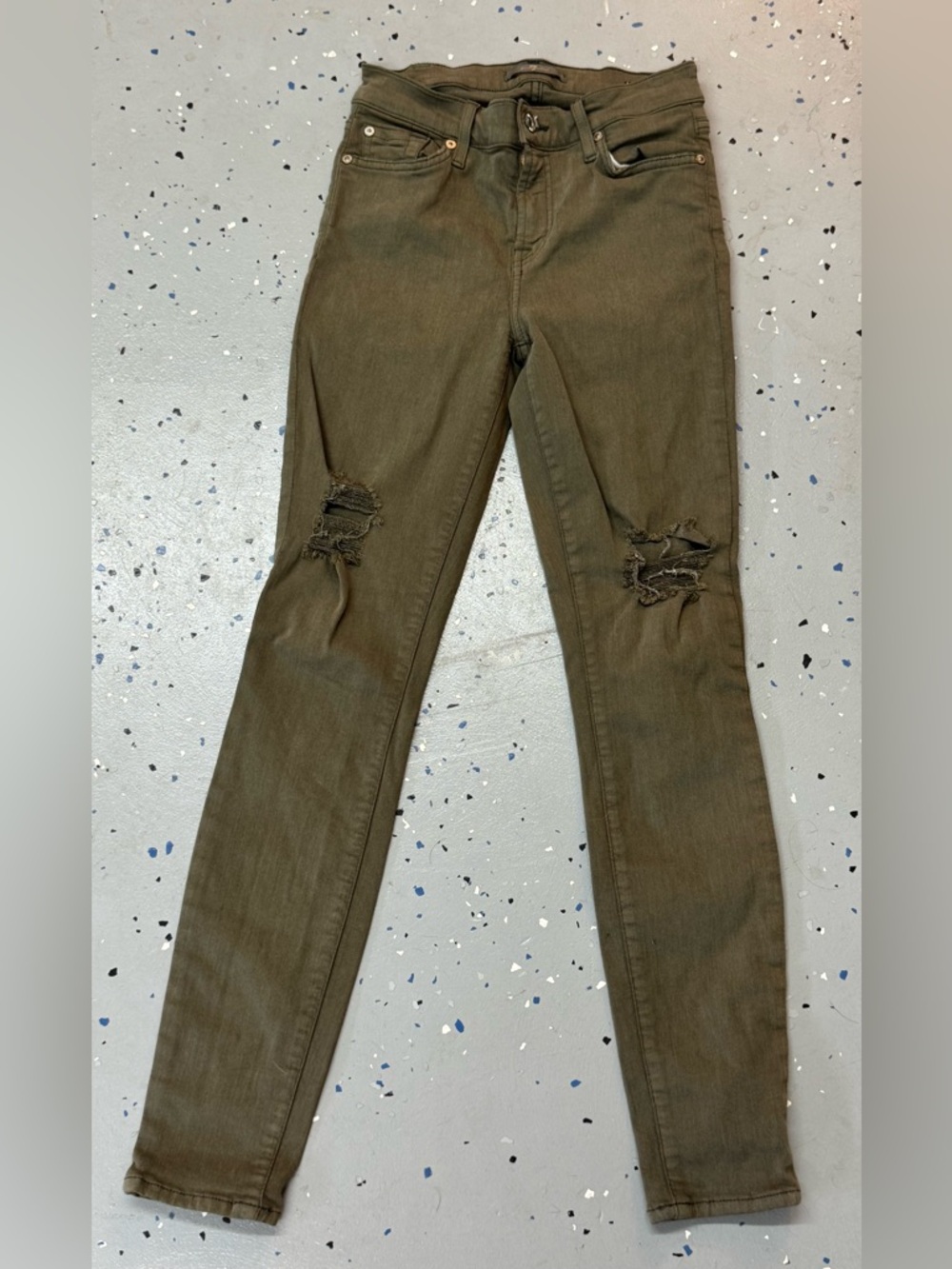 7 for all Mankind Size 24 Women’s Olive Green Distressed Skinny Jeans